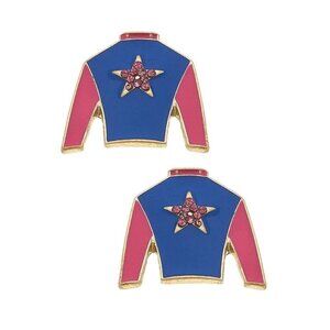 Risen Star Jockey Silk Enamel Stud Earrings in Blue & Fuchsi